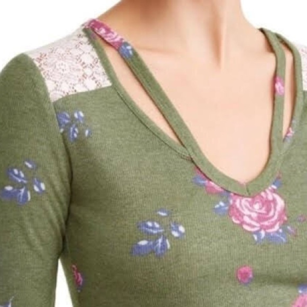 3/$20 Ribbed Top, Green Floral - Picture 3 of 8